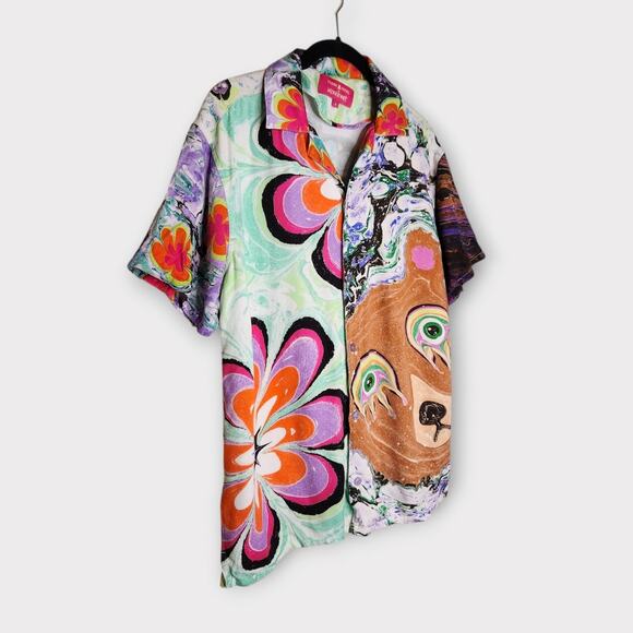Teddy Fresh x MyFawnwy Men's Camp Shirt Sm Multicolor Bear Snake Statement - Picture 8 of 9